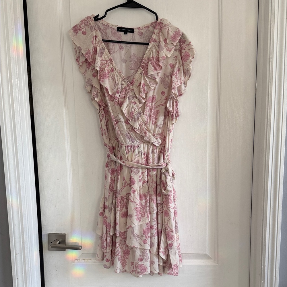 Elegant Pink Floral Ruffle Mini Dress